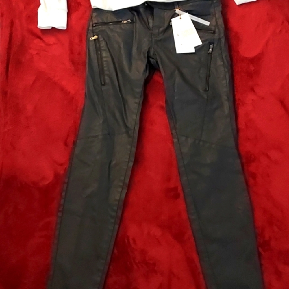 NWT Zara coated black jeans